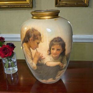 Vintage House of Lloyd “Sisters” Porcelain Vase 8” Two Girls Sharing Secret